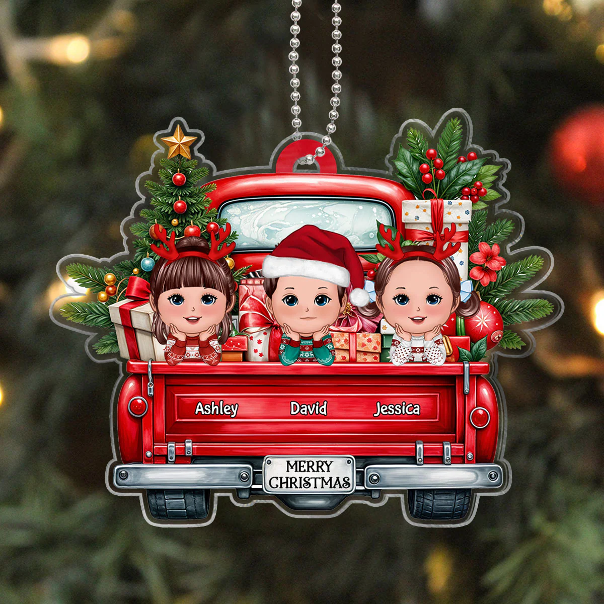 Merry Christmas Grandkids On Truck Personalized Acrylic Ornament, Christmas Gift For Granddaughter Grandson Grandkid From Grandma - Image 2