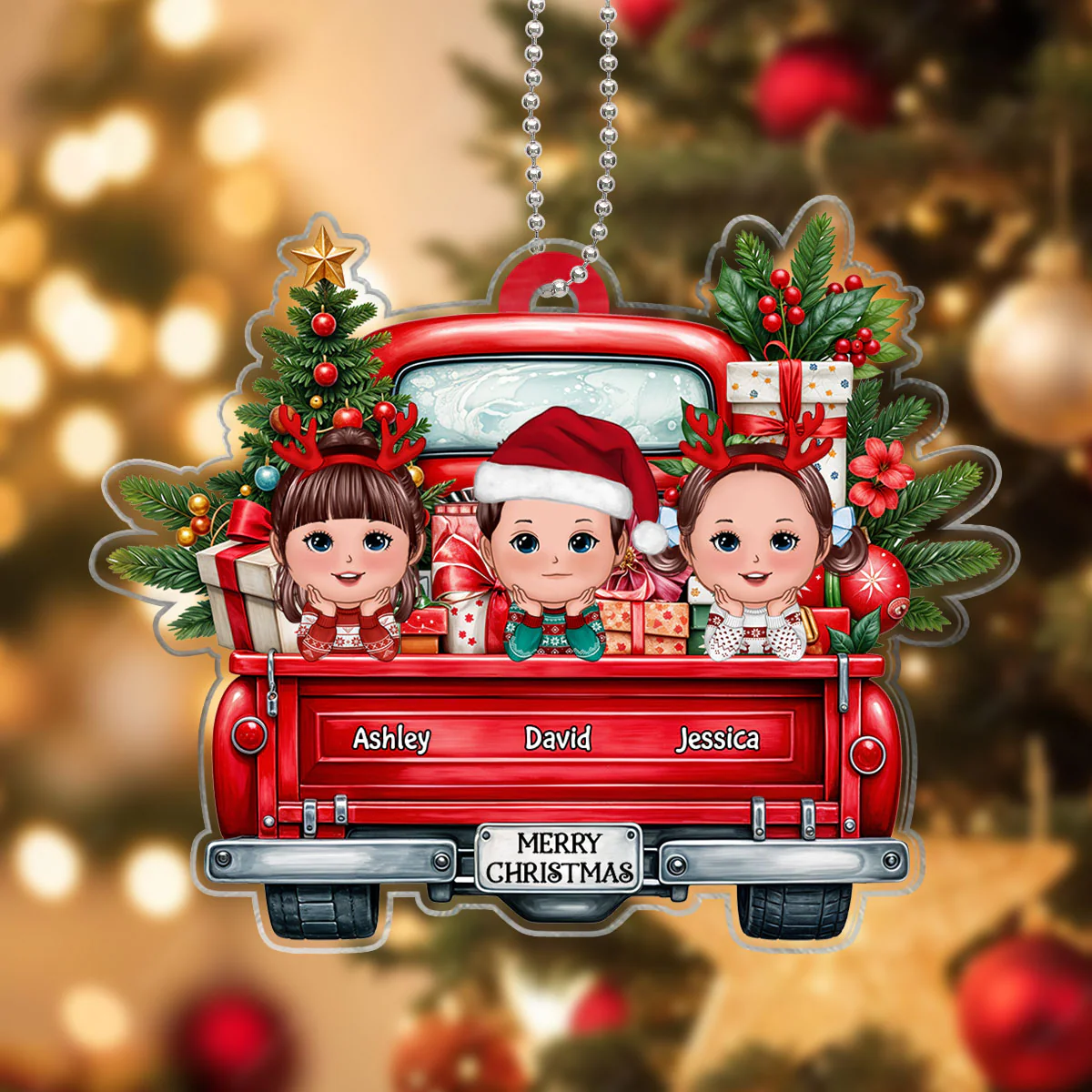 Merry Christmas Grandkids On Truck Personalized Acrylic Ornament, Christmas Gift For Granddaughter Grandson Grandkid From Grandma - Image 3