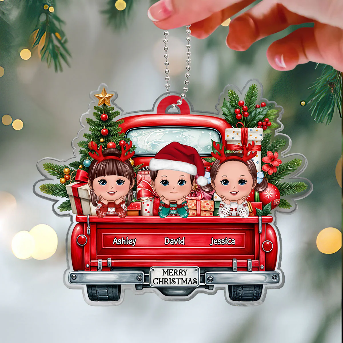 Merry Christmas Grandkids On Truck Personalized Acrylic Ornament, Christmas Gift For Granddaughter Grandson Grandkid From Grandma - Image 4