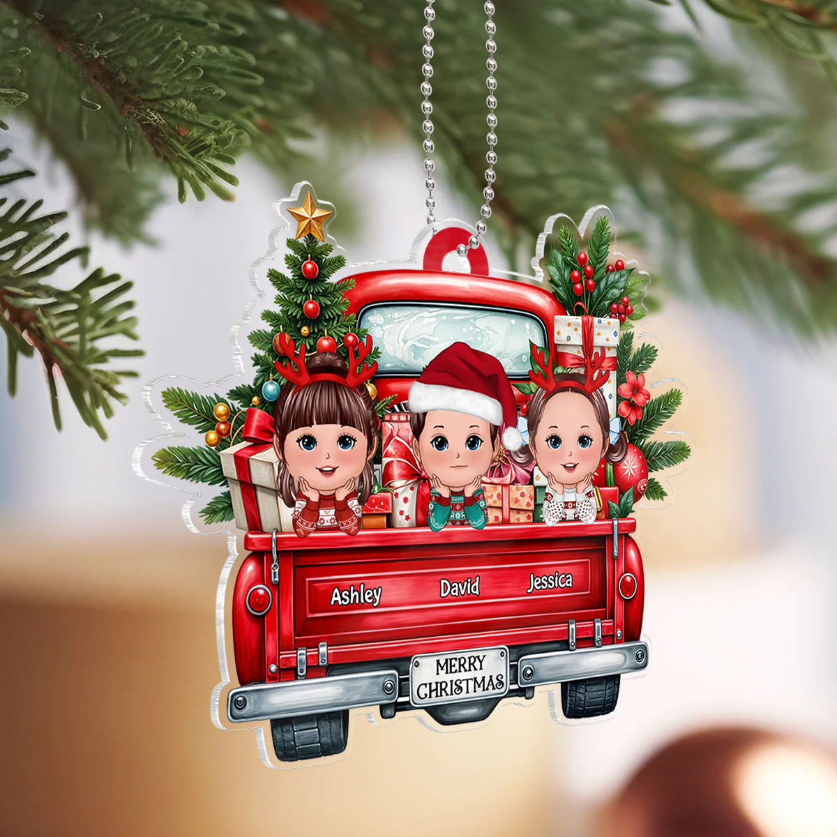Merry Christmas Grandkids On Truck Personalized Acrylic Ornament, Christmas Gift For Granddaughter Grandson Grandkid From Grandma - Image 5