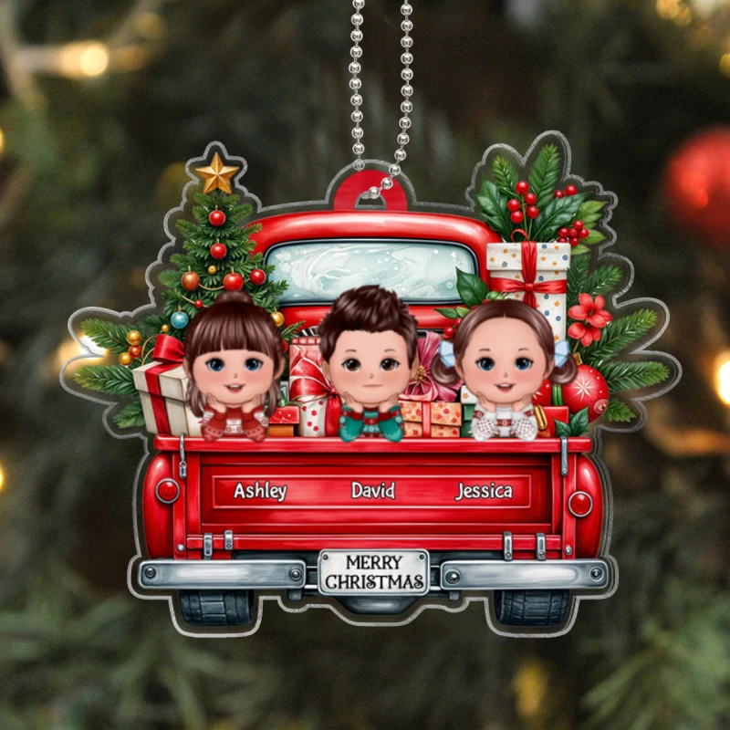 Merry Christmas Grandkids On Truck Personalized Acrylic Ornament, Christmas Gift For Granddaughter Grandson Grandkid From Grandma - Image 7