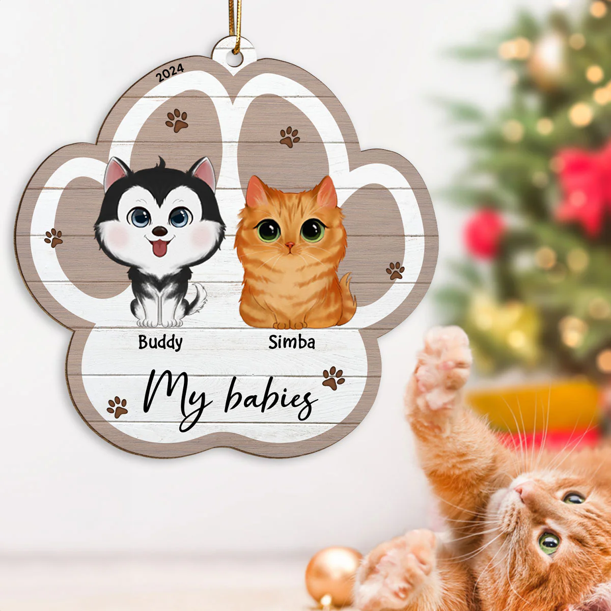 Merry Christmas Pet Lover Christmas Decor Personalized Wooden Ornament - Image 6