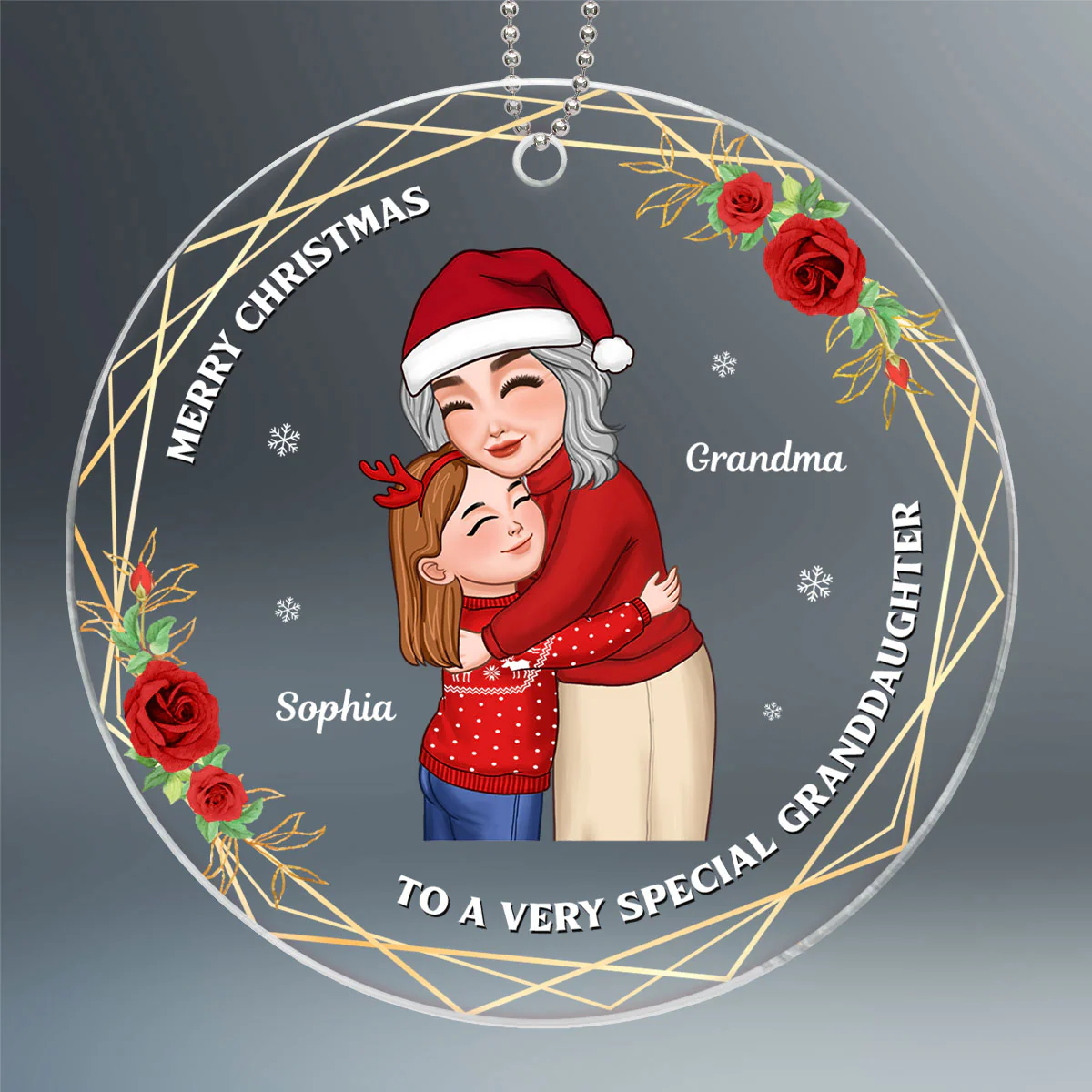 Merry Christmas To A Special Granddaughter Grandson Hugging Grandma Personalized Acrylic Ornament - Image 2