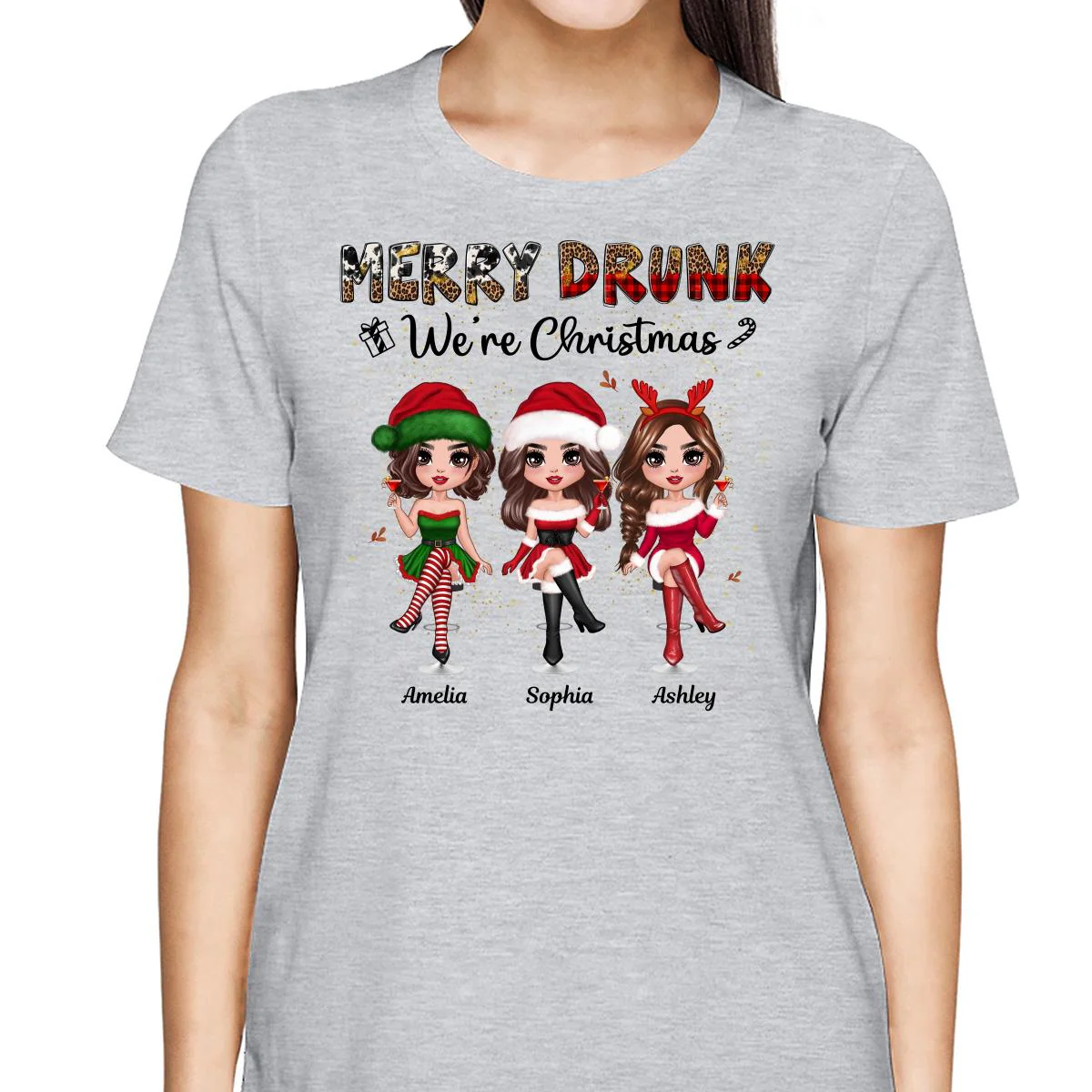 Merry Drink We‘re Christmas Besties Best Friends Personalized Shirt - Image 2