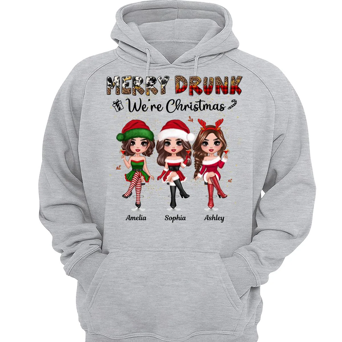 Merry Drink We‘re Christmas Besties Best Friends Personalized Shirt - Image 3