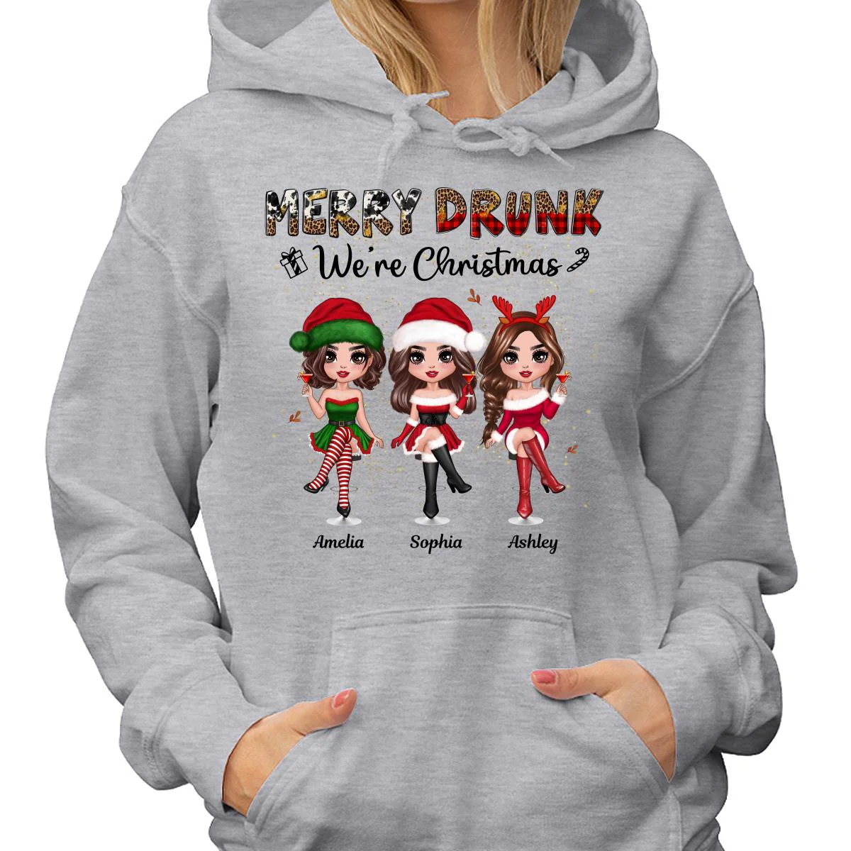 Merry Drink We‘re Christmas Besties Best Friends Personalized Shirt - Image 4