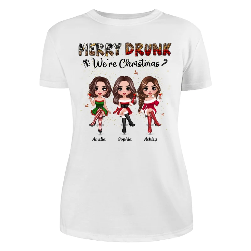 Merry Drink We‘re Christmas Besties Best Friends Personalized Shirt - Image 9