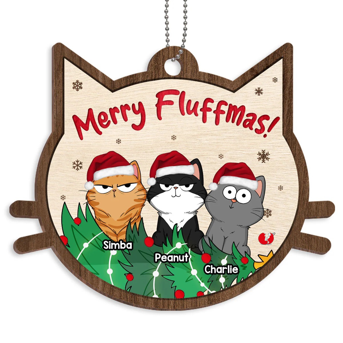 Merry Fluffmas Funny Cats Expression Personalized Wooden Ornament