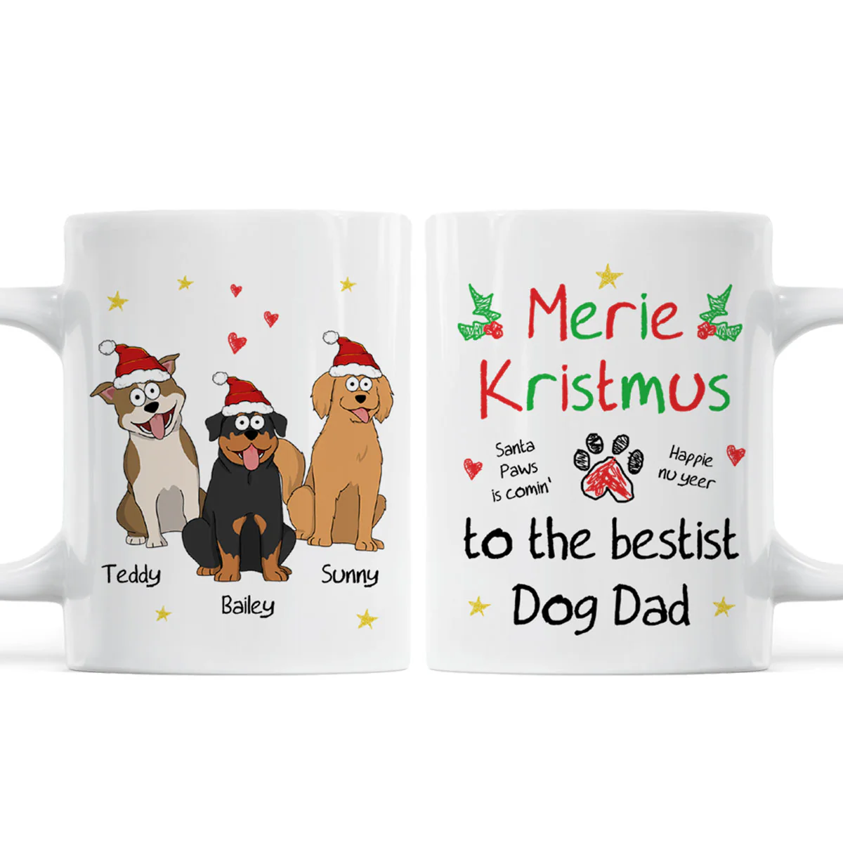 Merry Kristmus To The Bestist Dog Dad Dog Mom Funny Dog Cartoon Personalized Mug - Image 2