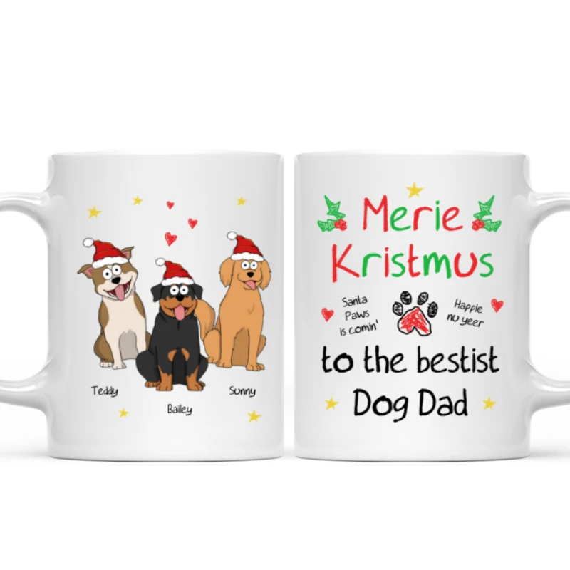 Merry Kristmus To The Bestist Dog Dad Dog Mom Funny Dog Cartoon Personalized Mug - Image 6
