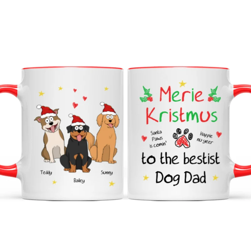 Merry Kristmus To The Bestist Dog Dad Dog Mom Funny Dog Cartoon Personalized Mug - Image 9