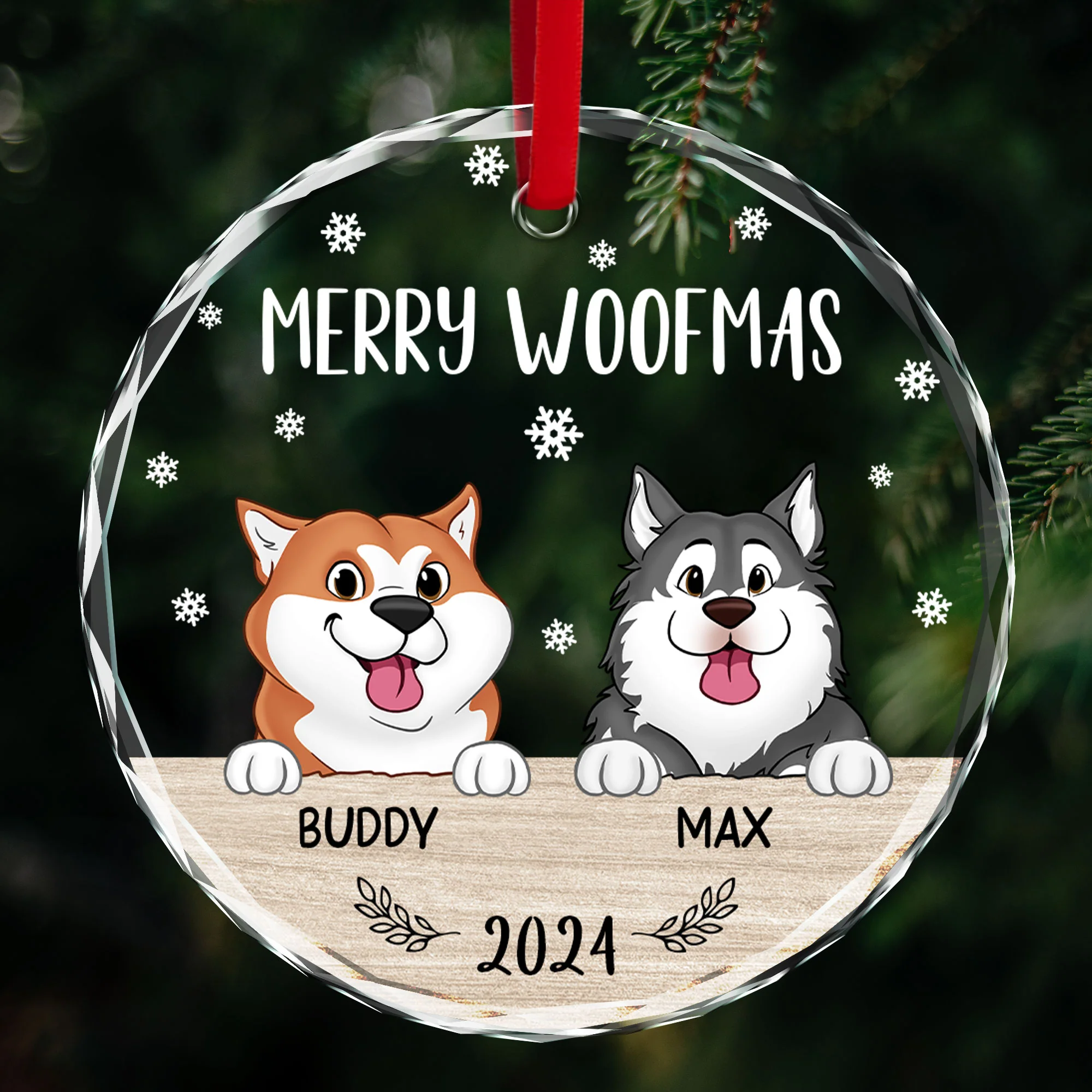 Merry Woofmas Christmas Decor For Dog Lover Personalized Glass Ornament