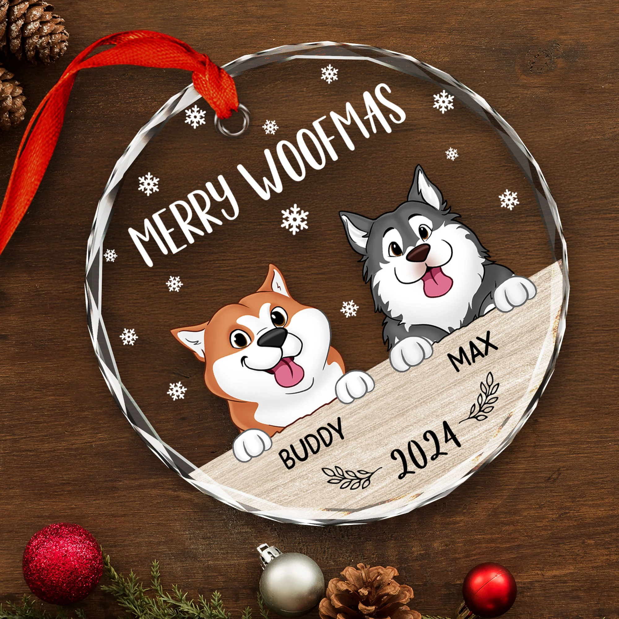 Merry Woofmas Christmas Decor For Dog Lover Personalized Glass Ornament - Image 3