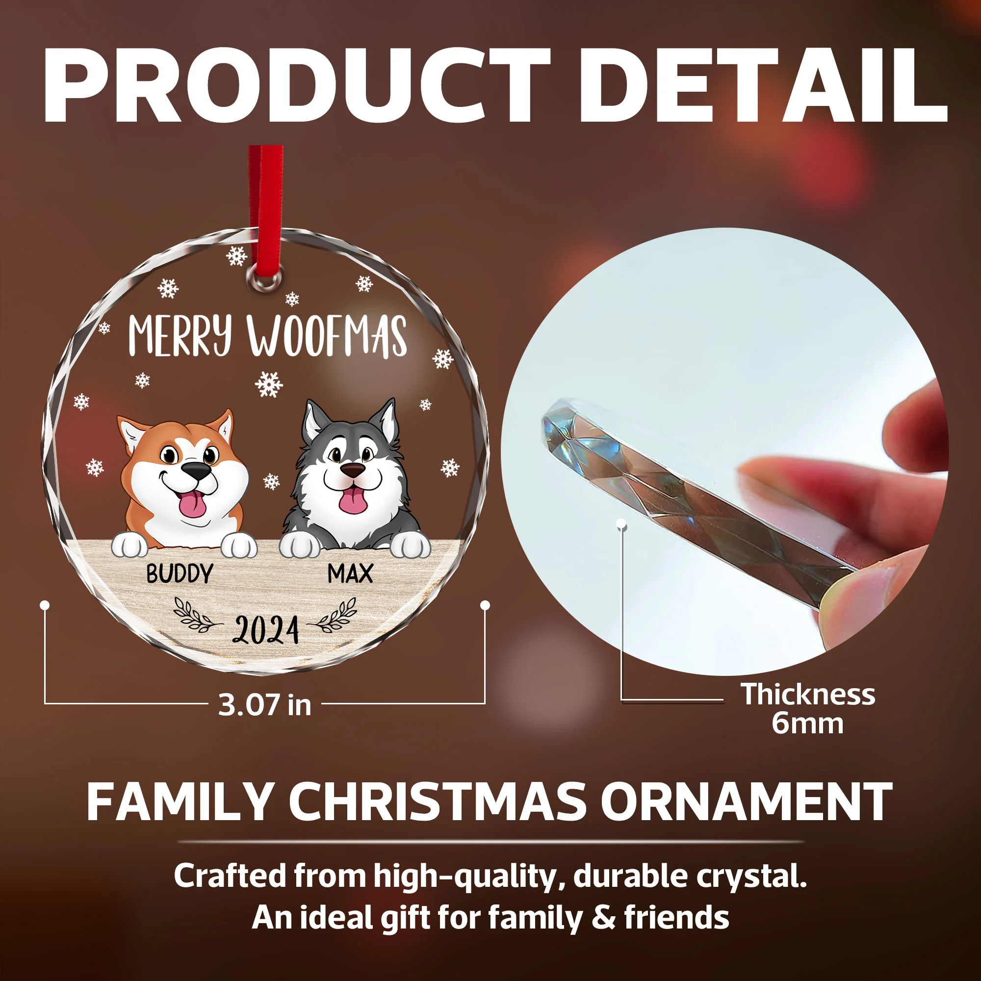 Merry Woofmas Christmas Decor For Dog Lover Personalized Glass Ornament - Image 6