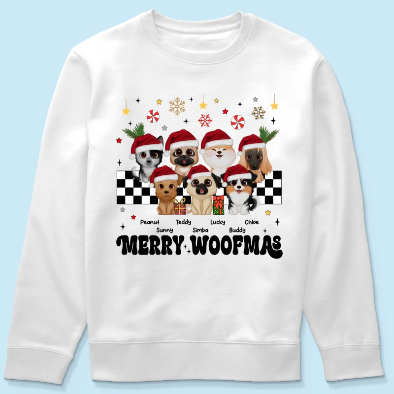 Merry Woofmas Dog Mama Vintage Style Personalized Christmas Shirt - Image 14
