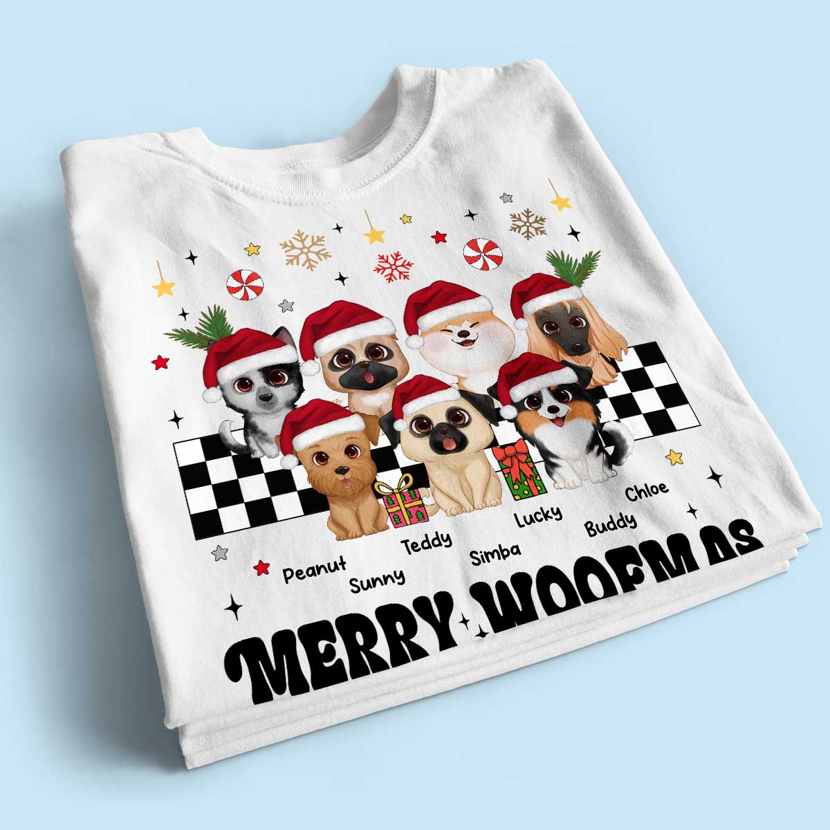 Merry Woofmas Dog Mama Vintage Style Personalized Christmas Shirt - Image 2