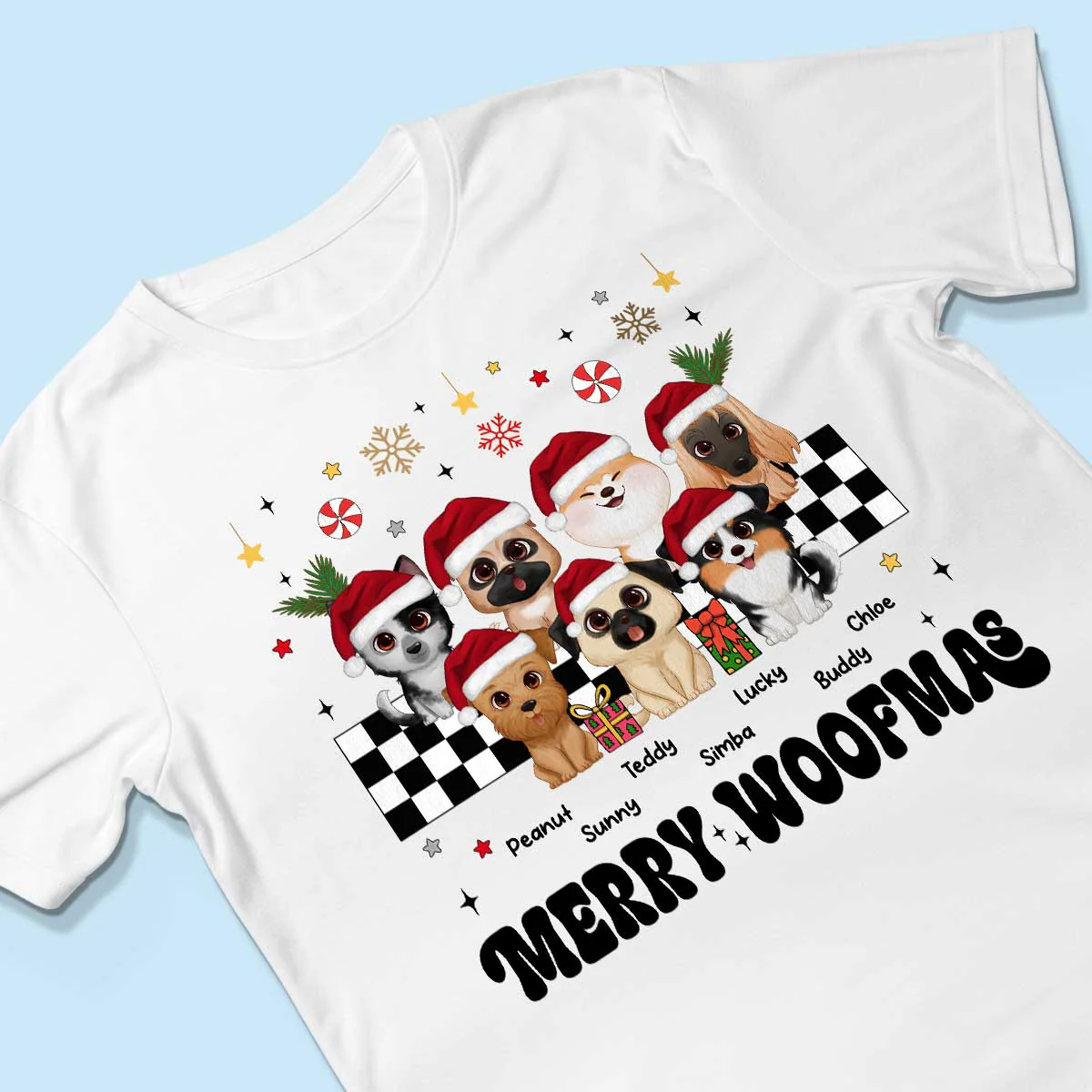 Merry Woofmas Dog Mama Vintage Style Personalized Christmas Shirt - Image 3