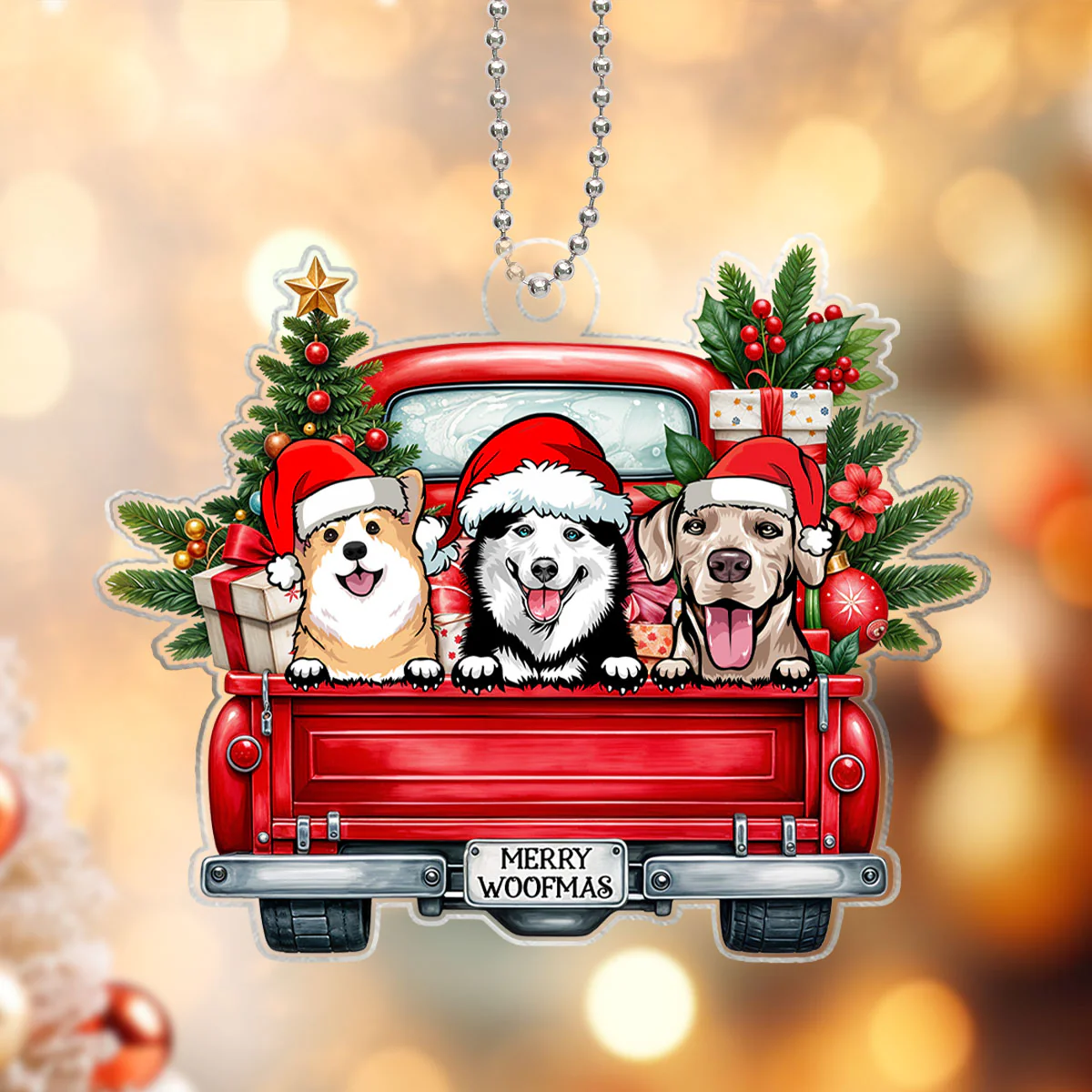 Merry Woofmas Dogs On Truck Personalized Acrylic Ornament, Christmas Gift For Dog Mom Dog Dad - Image 2