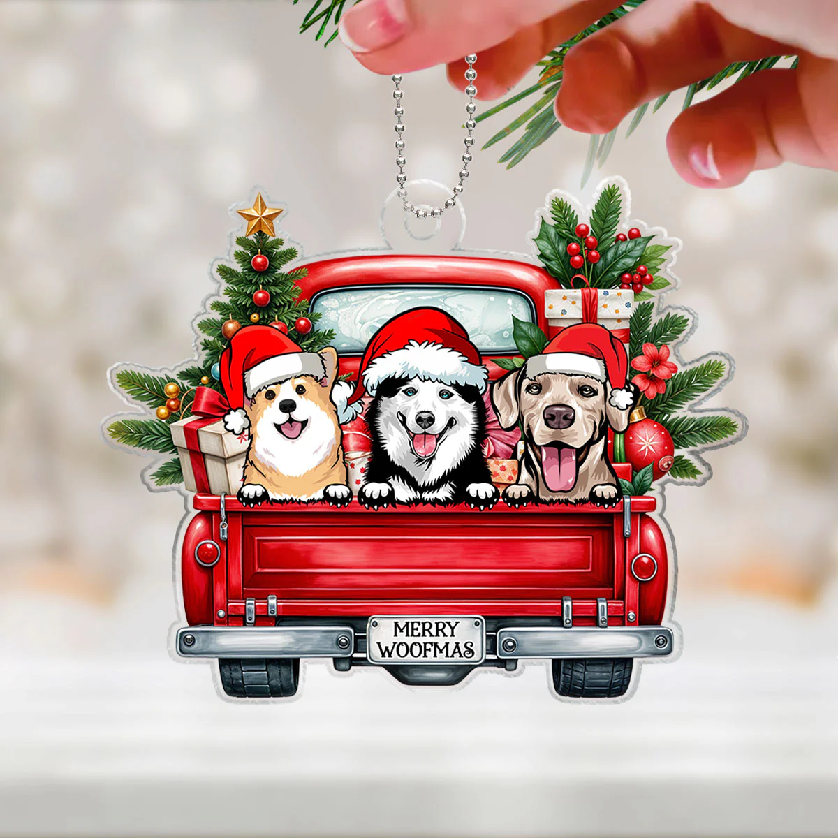 Merry Woofmas Dogs On Truck Personalized Acrylic Ornament, Christmas Gift For Dog Mom Dog Dad - Image 4