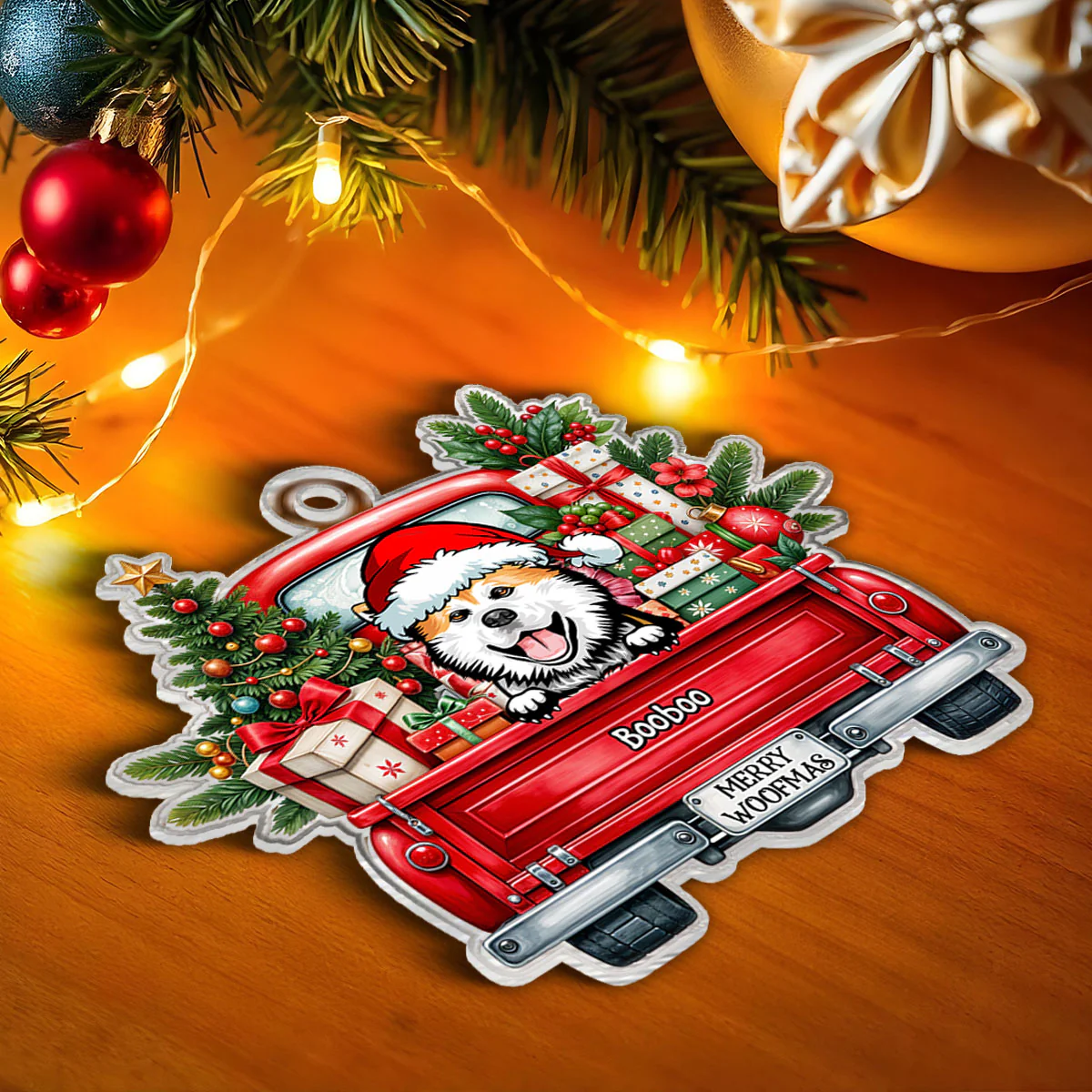 Merry Woofmas Dogs On Truck Personalized Acrylic Ornament, Christmas Gift For Dog Mom Dog Dad - Image 5