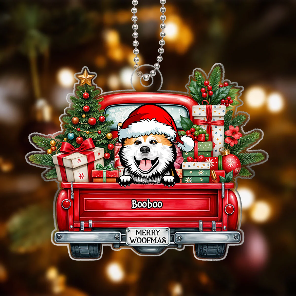 Merry Woofmas Dogs On Truck Personalized Acrylic Ornament, Christmas Gift For Dog Mom Dog Dad - Image 7