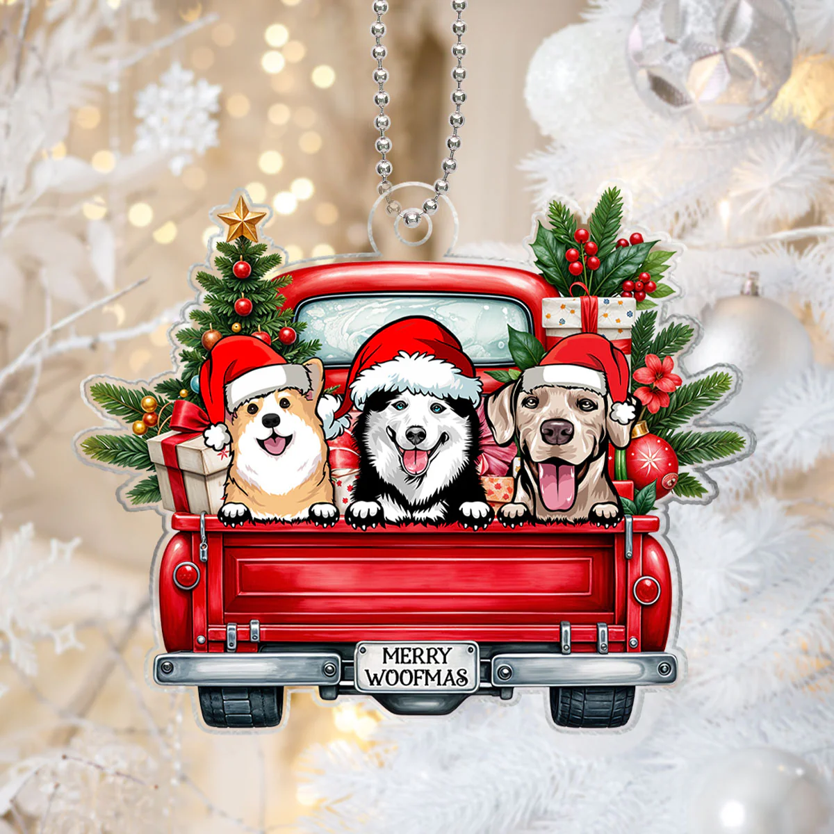 Merry Woofmas Dogs On Truck Personalized Acrylic Ornament, Christmas Gift For Dog Mom Dog Dad - Image 8