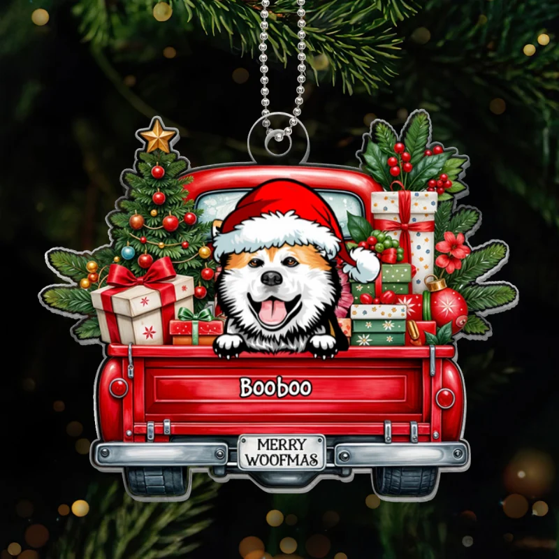 Merry Woofmas Dogs On Truck Personalized Acrylic Ornament, Christmas Gift For Dog Mom Dog Dad - Image 9