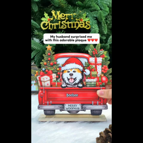 Merry Woofmas Dogs On Truck Personalized Standing Wooden Plaque, Christmas Gift For Dog Mom Dog Dad - Image 2