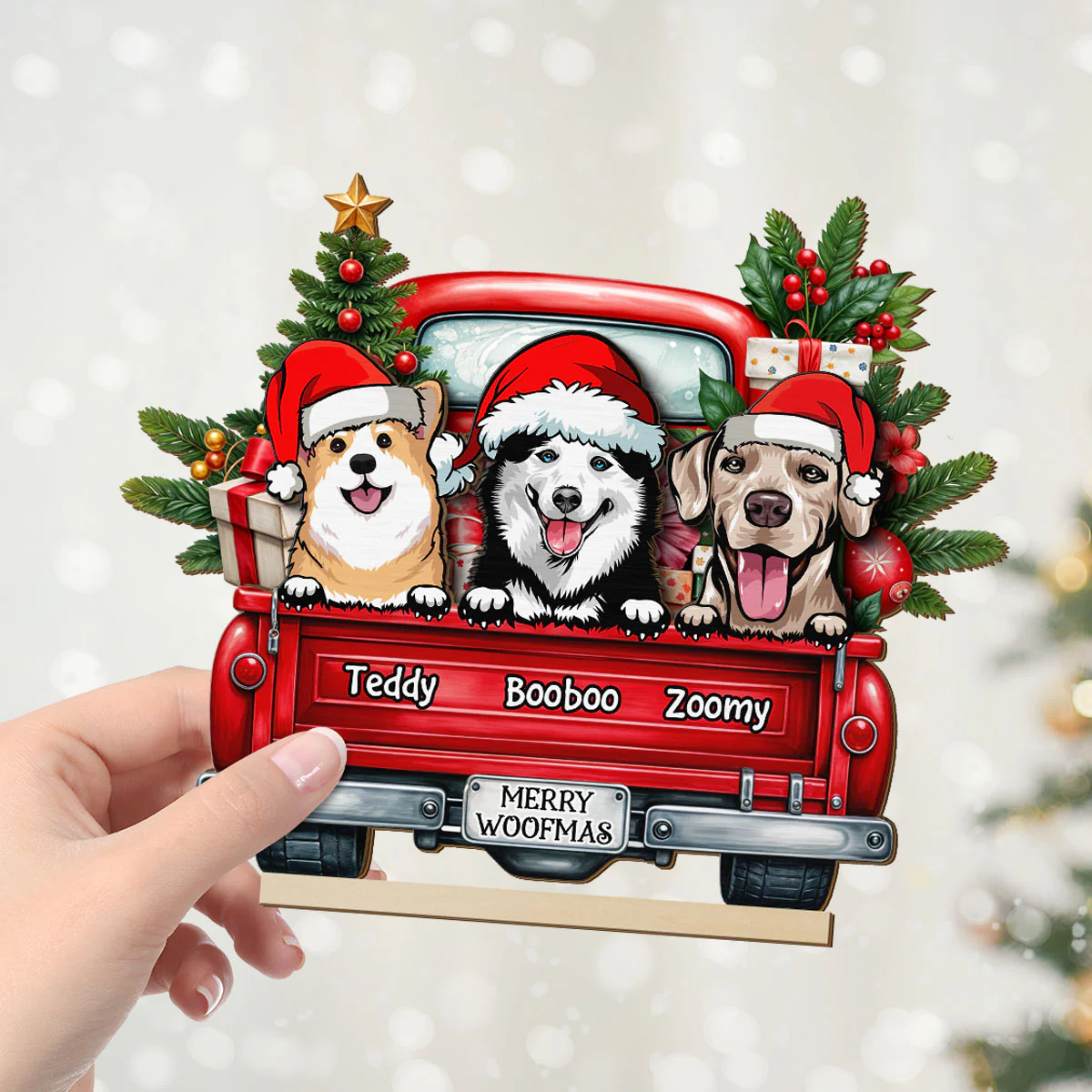 Merry Woofmas Dogs On Truck Personalized Standing Wooden Plaque, Christmas Gift For Dog Mom Dog Dad - Image 5