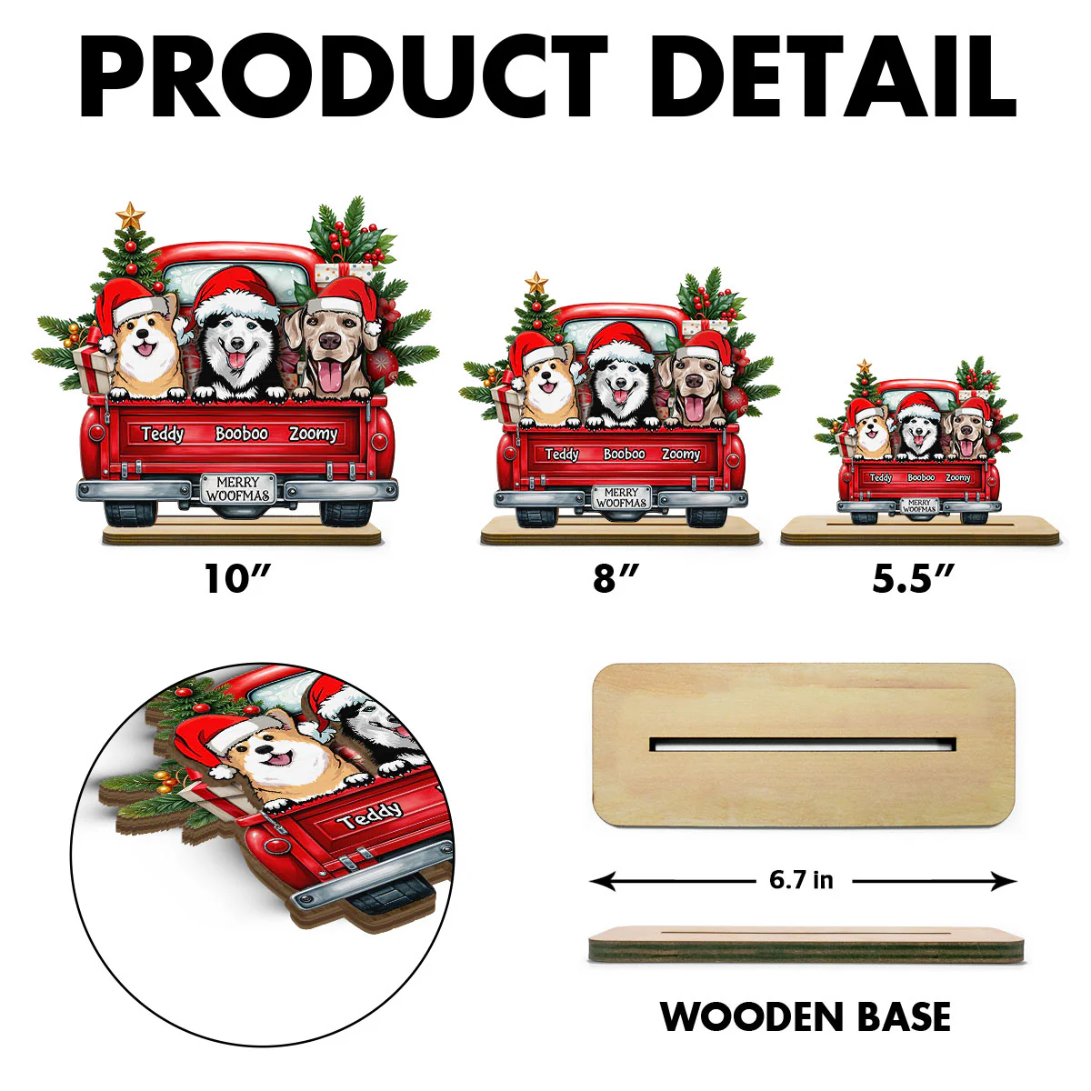 Merry Woofmas Dogs On Truck Personalized Standing Wooden Plaque, Christmas Gift For Dog Mom Dog Dad - Image 7