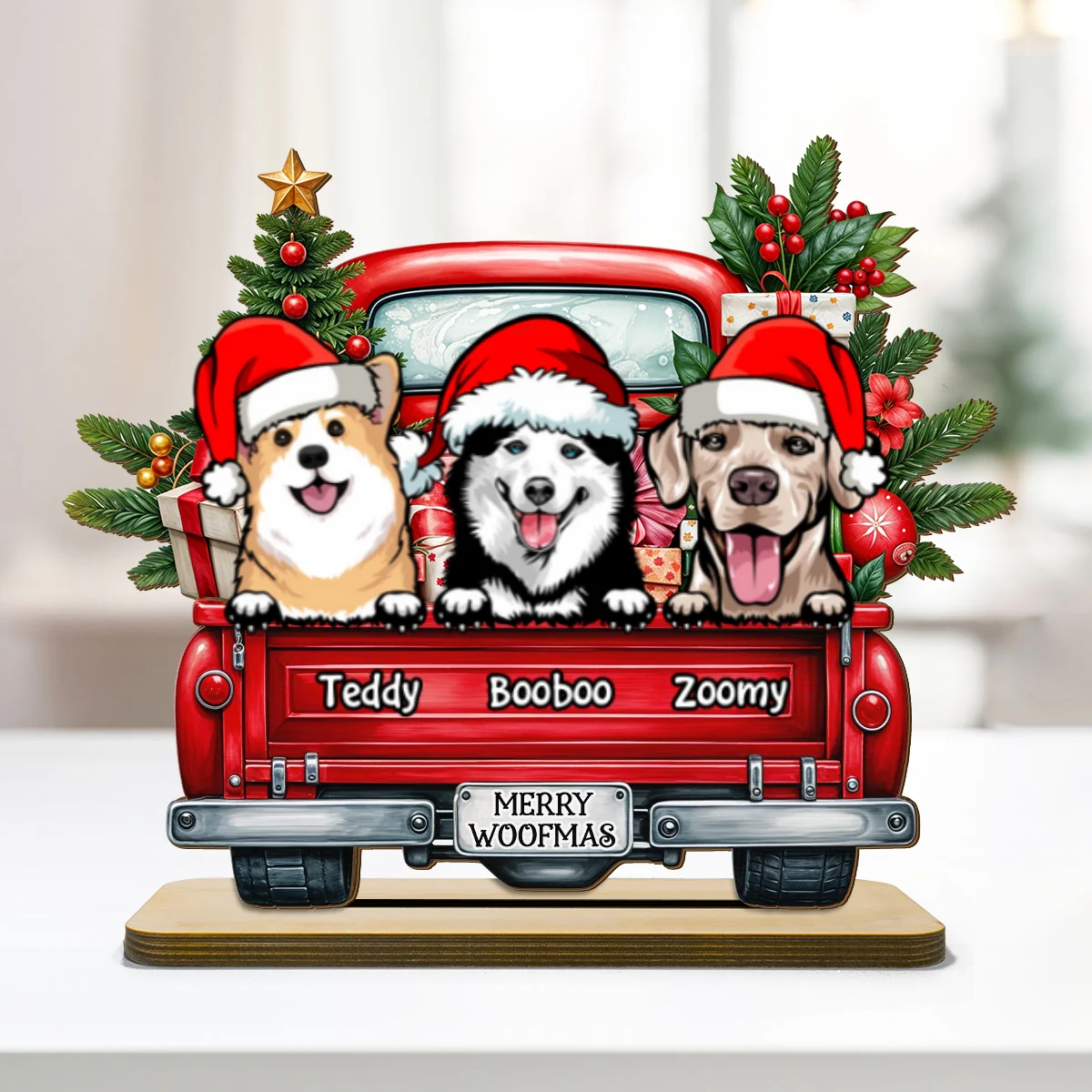 Merry Woofmas Dogs On Truck Personalized Standing Wooden Plaque, Christmas Gift For Dog Mom Dog Dad - Image 9