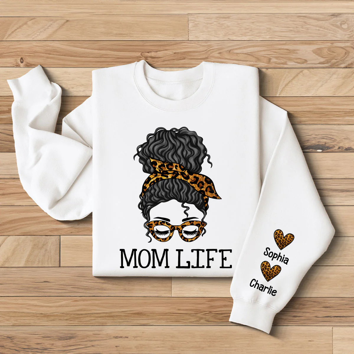 Messy Bun Gift For Mom Personalized Sleeve Printed Sweatshirt - Image 2