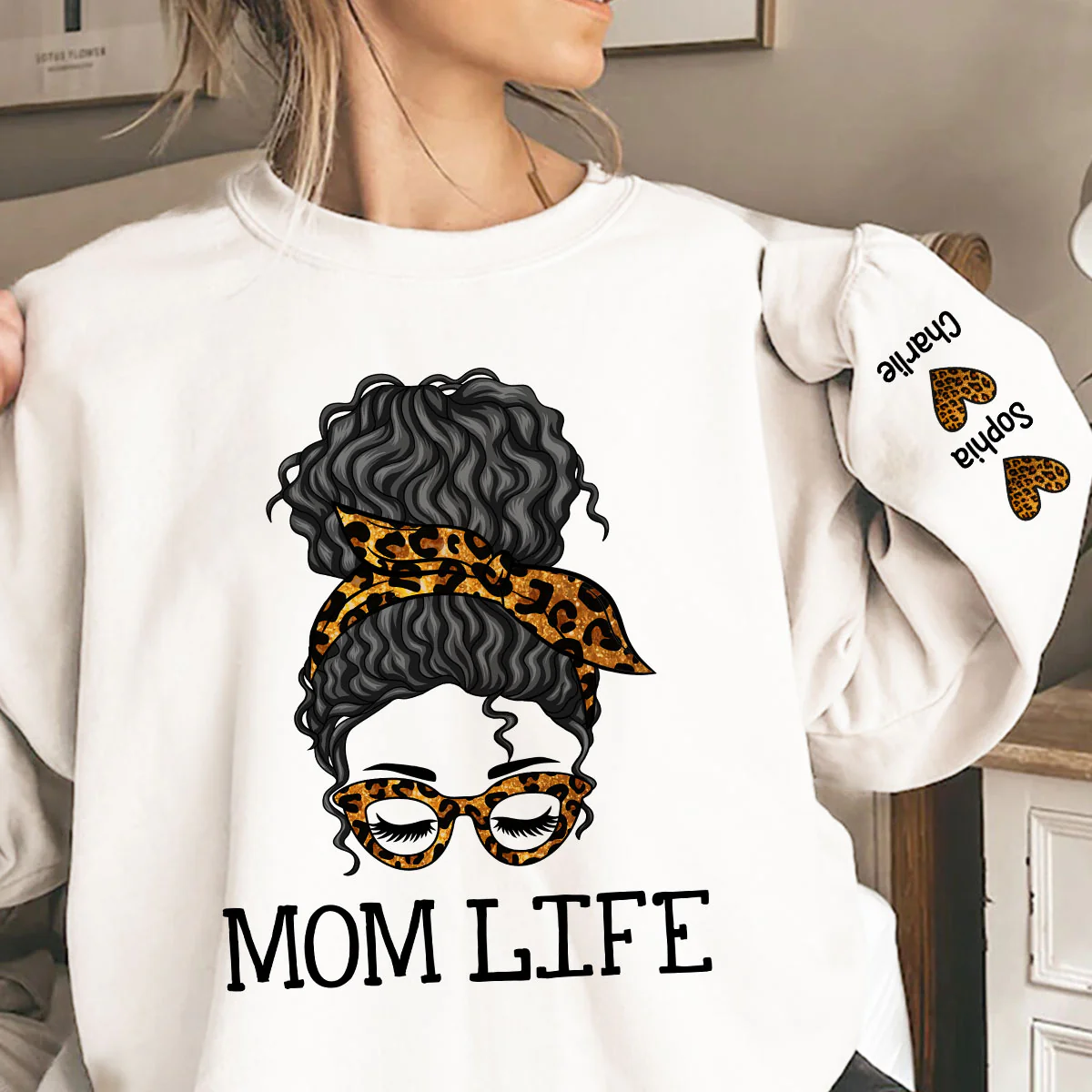Messy Bun Gift For Mom Personalized Sleeve Printed Sweatshirt - Image 5