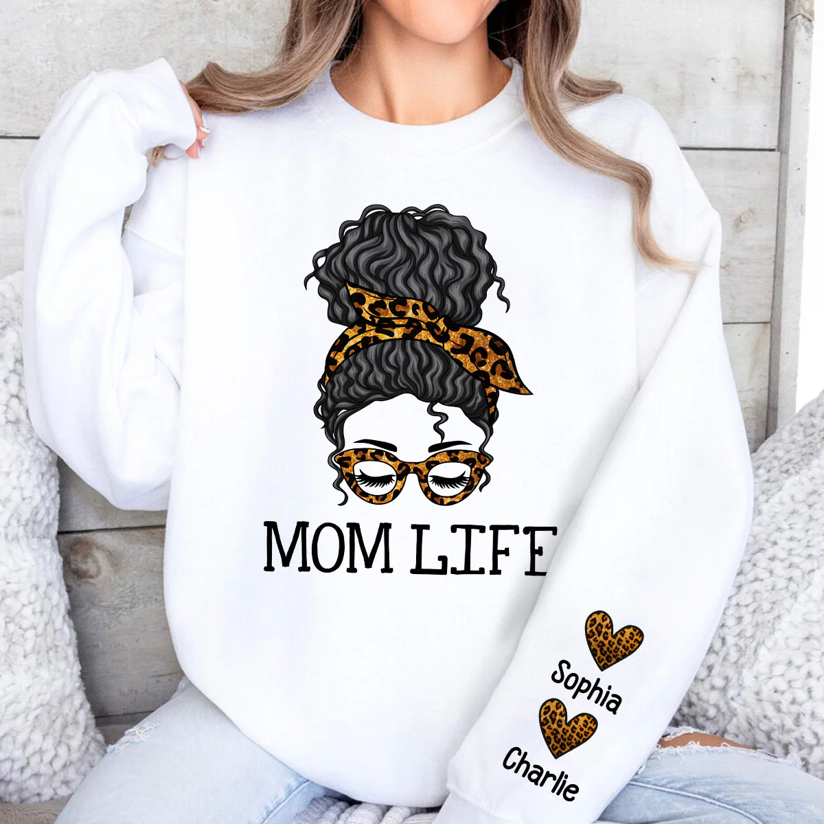 Messy Bun Gift For Mom Personalized Sleeve Printed Sweatshirt - Image 6