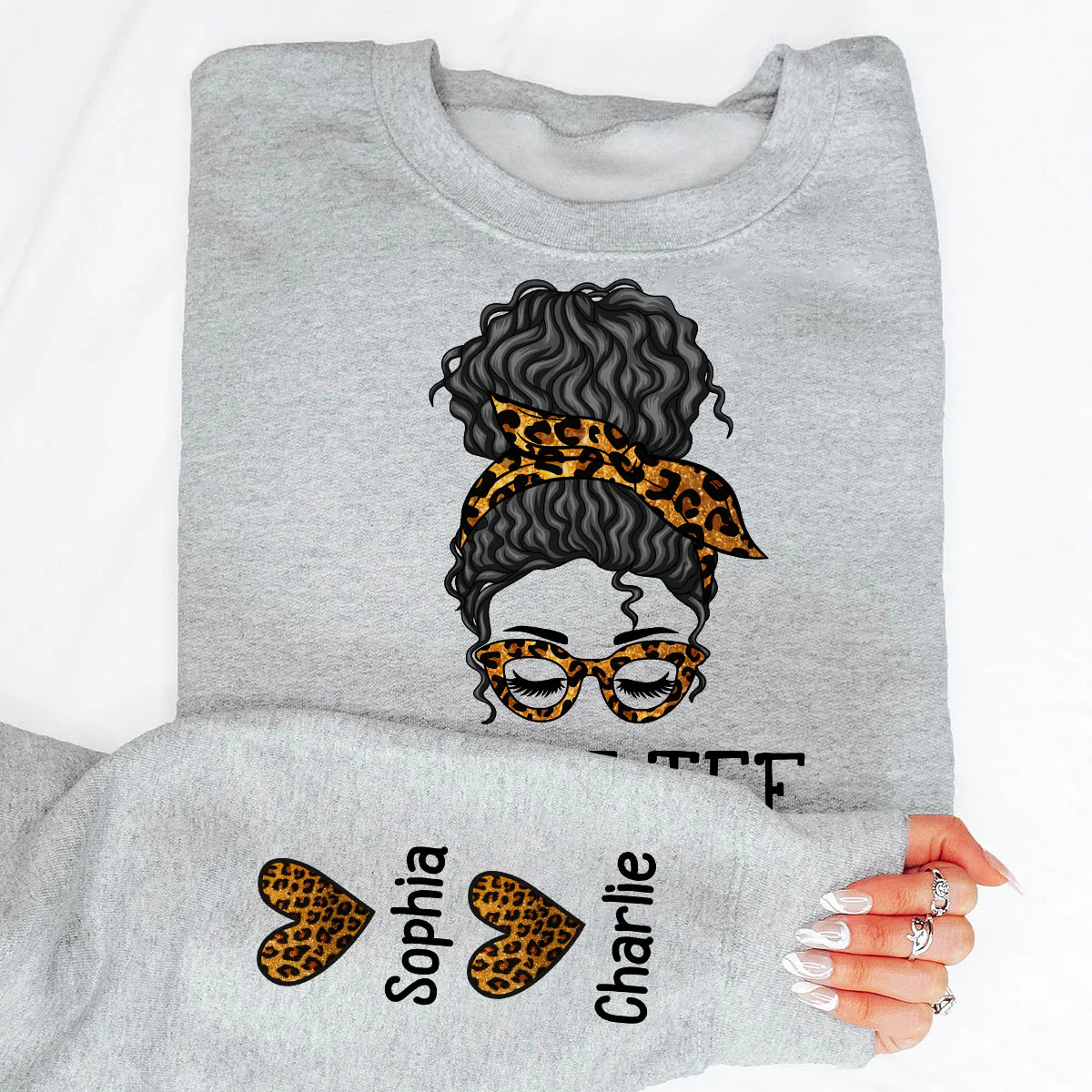 Messy Bun Gift For Mom Personalized Sleeve Printed Sweatshirt - Image 7