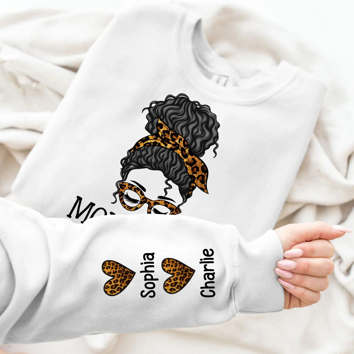 Messy Bun Gift For Mom Personalized Sleeve Printed Sweatshirt - Image 9