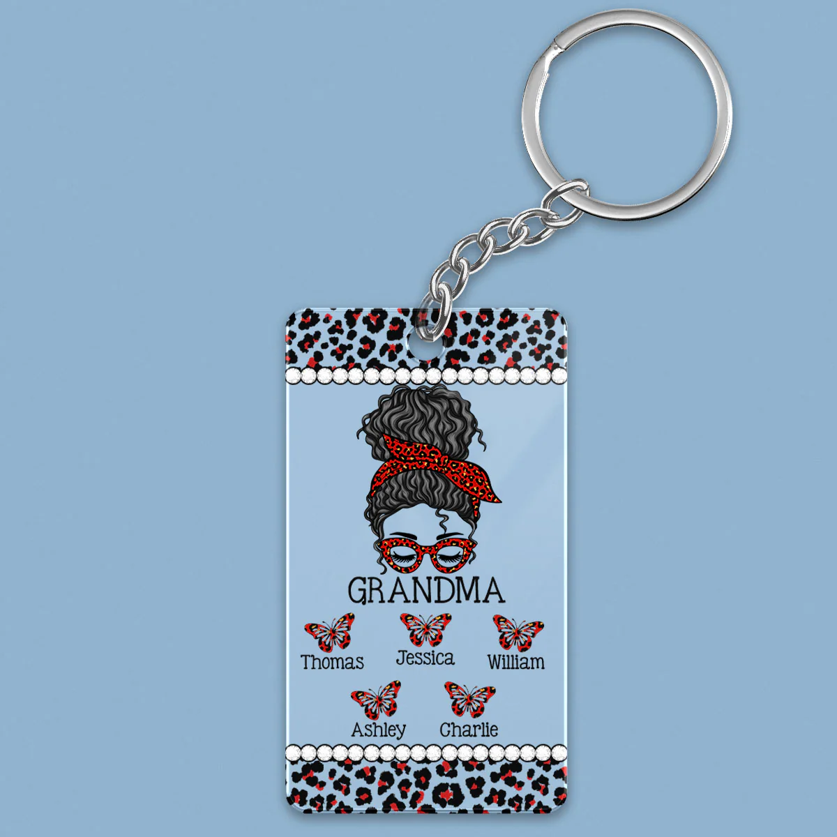 Messy Bun Grandma Mom Different Pattern Personalized Acrylic Keychain - Image 2