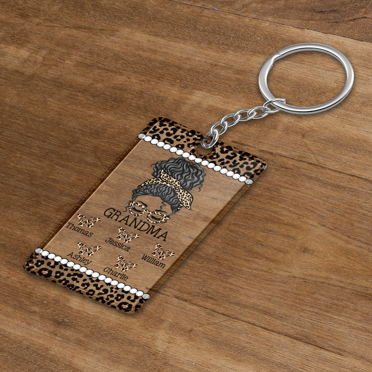 Messy Bun Grandma Mom Different Pattern Personalized Acrylic Keychain - Image 3
