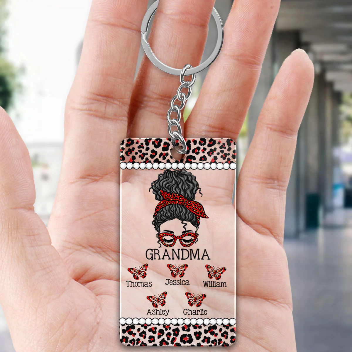 Messy Bun Grandma Mom Different Pattern Personalized Acrylic Keychain - Image 4