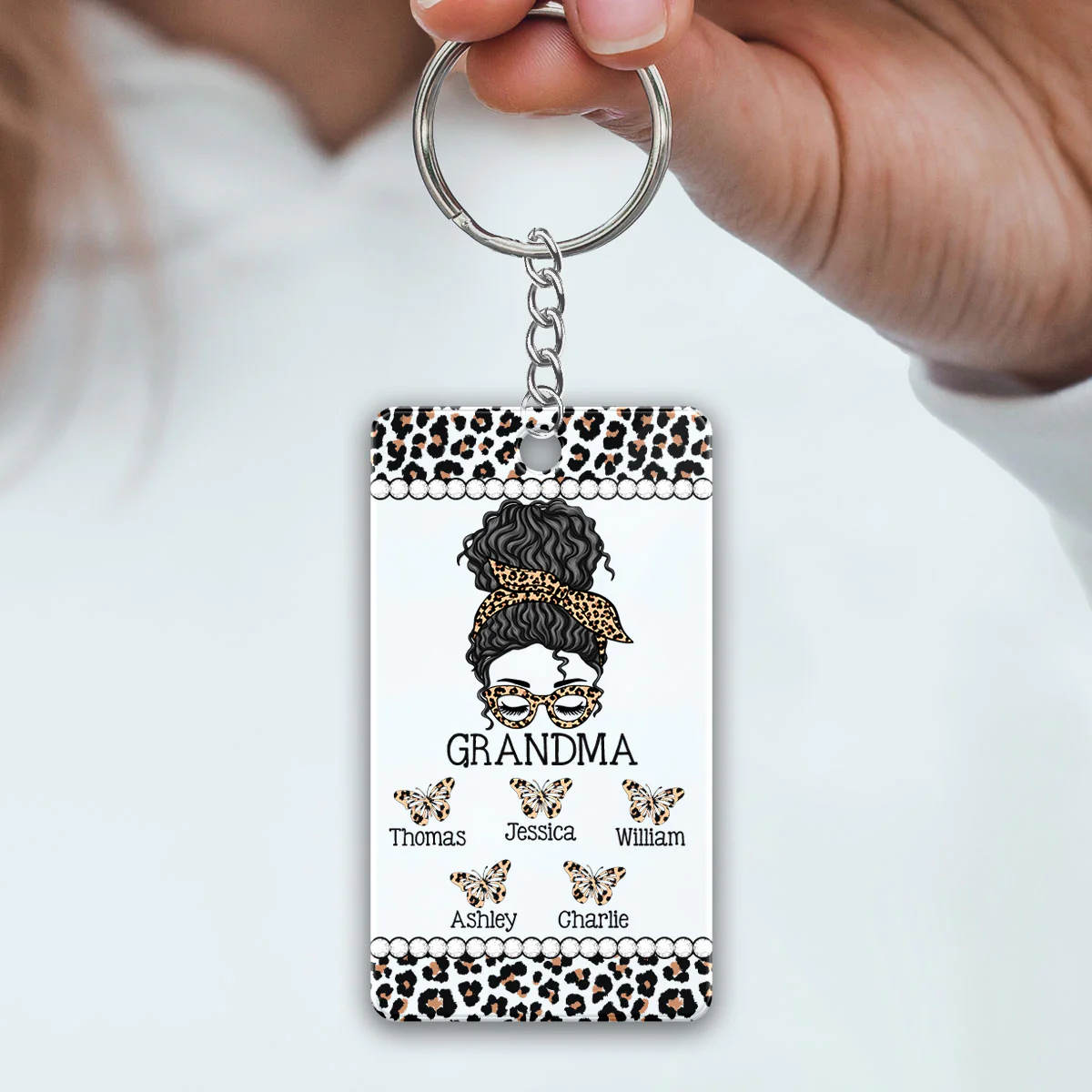 Messy Bun Grandma Mom Different Pattern Personalized Acrylic Keychain - Image 5