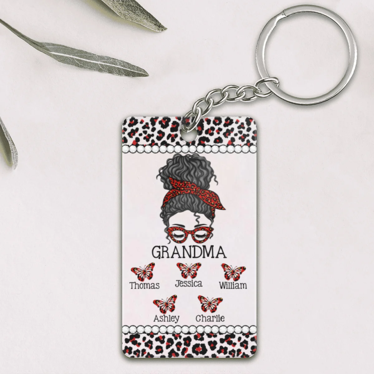 Messy Bun Grandma Mom Different Pattern Personalized Acrylic Keychain - Image 6