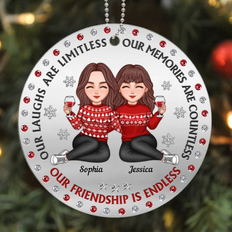 Besties Sitting Together Christmas Gift Personalized Acrylic Ornament - Image 6