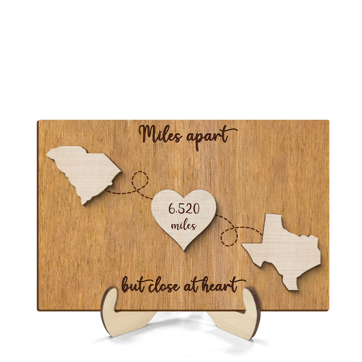 Miles Apart But Close At Heart, Long Distance Family Friends Siblings Sisters Besties Personalized 2-Layer Wooden Plaque, Togetherness Gift - Image 2
