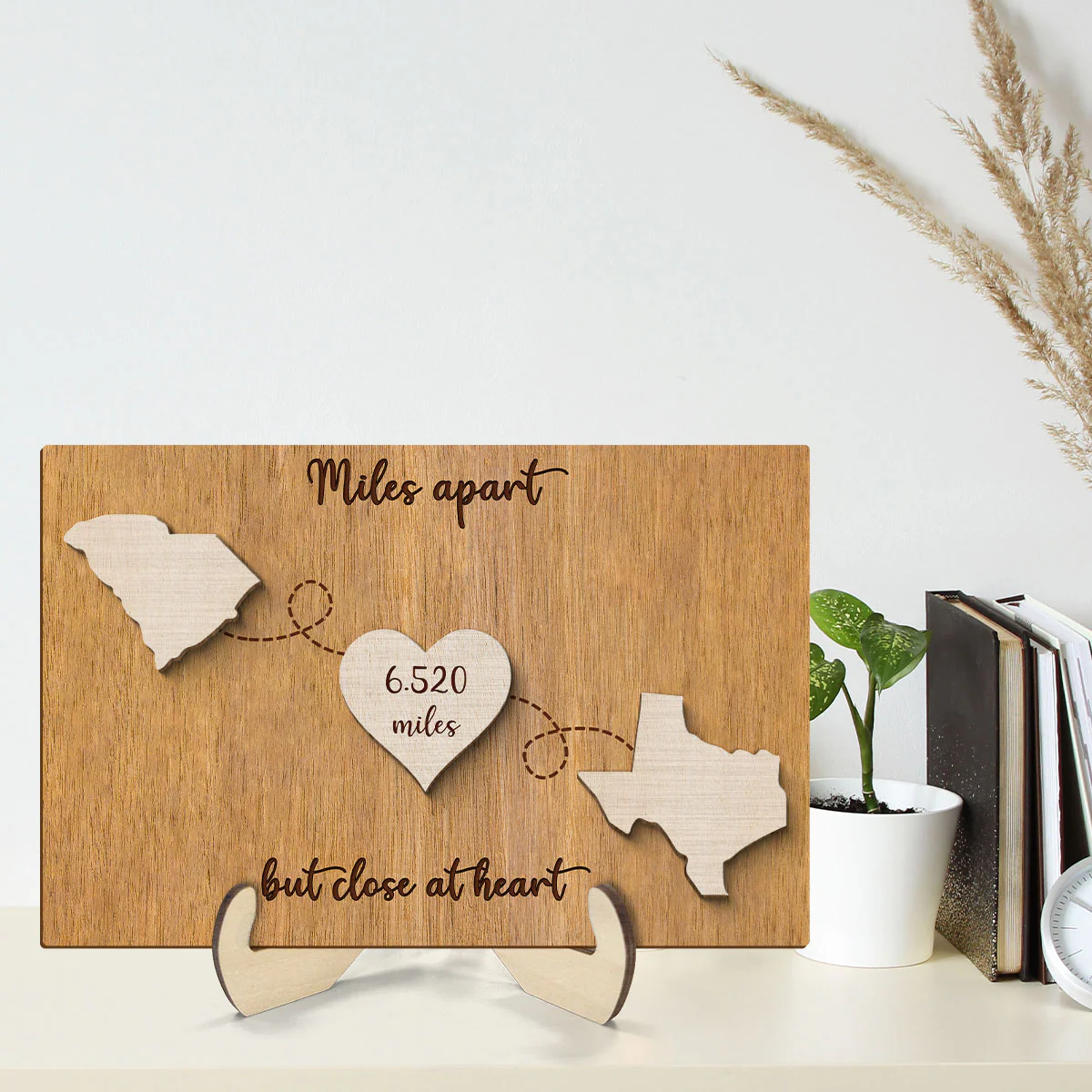 Miles Apart But Close At Heart, Long Distance Family Friends Siblings Sisters Besties Personalized 2-Layer Wooden Plaque, Togetherness Gift - Image 3