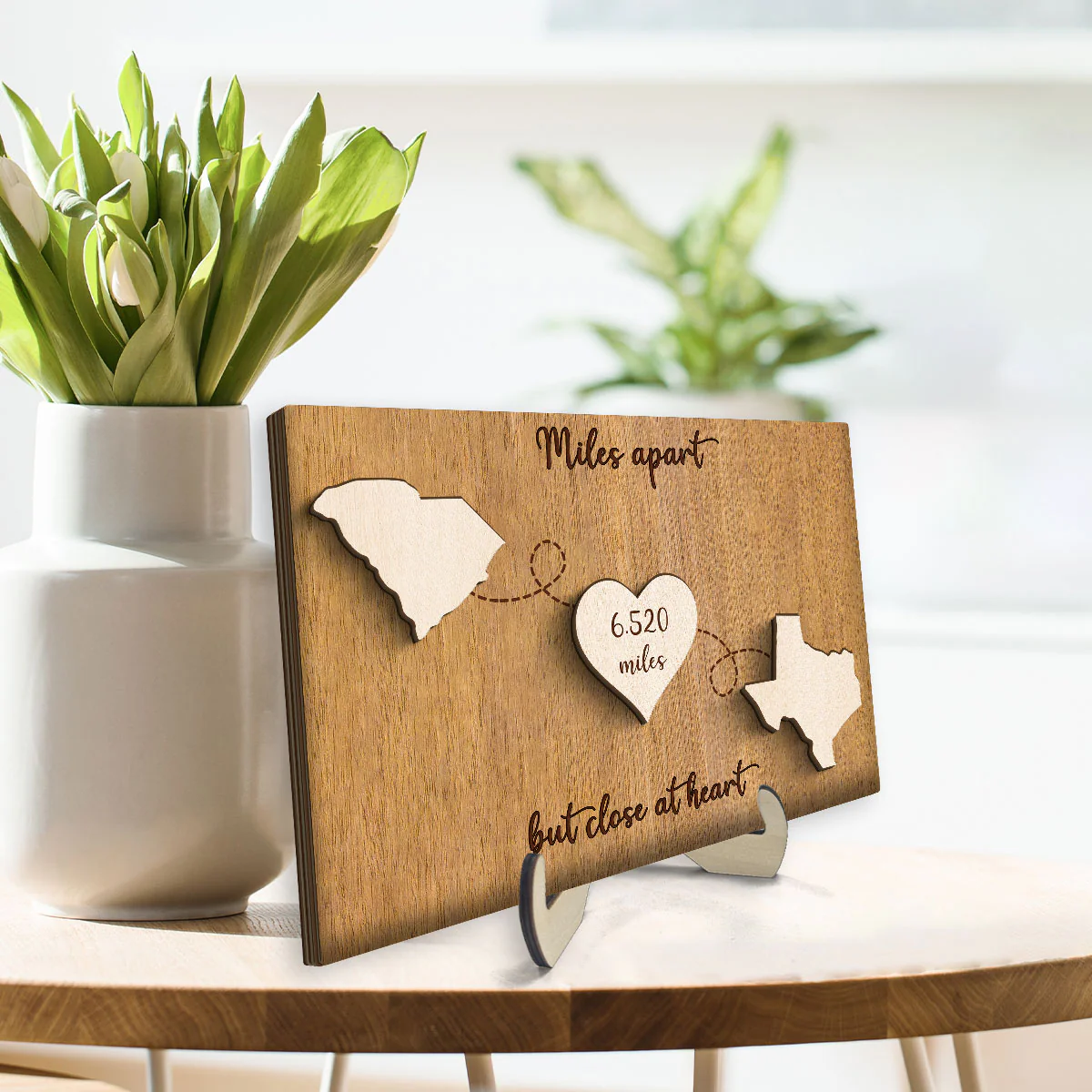 Miles Apart But Close At Heart, Long Distance Family Friends Siblings Sisters Besties Personalized 2-Layer Wooden Plaque, Togetherness Gift - Image 4
