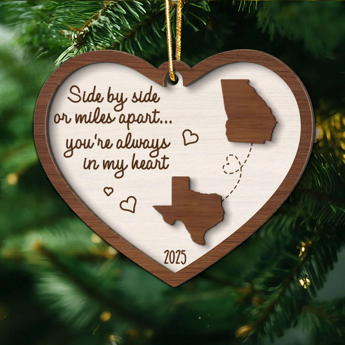 Miles Apart Long Distance Family Friendship State Map Personalized 2-Layer Wooden Ornament, Togetherness Keepsake - Image 10