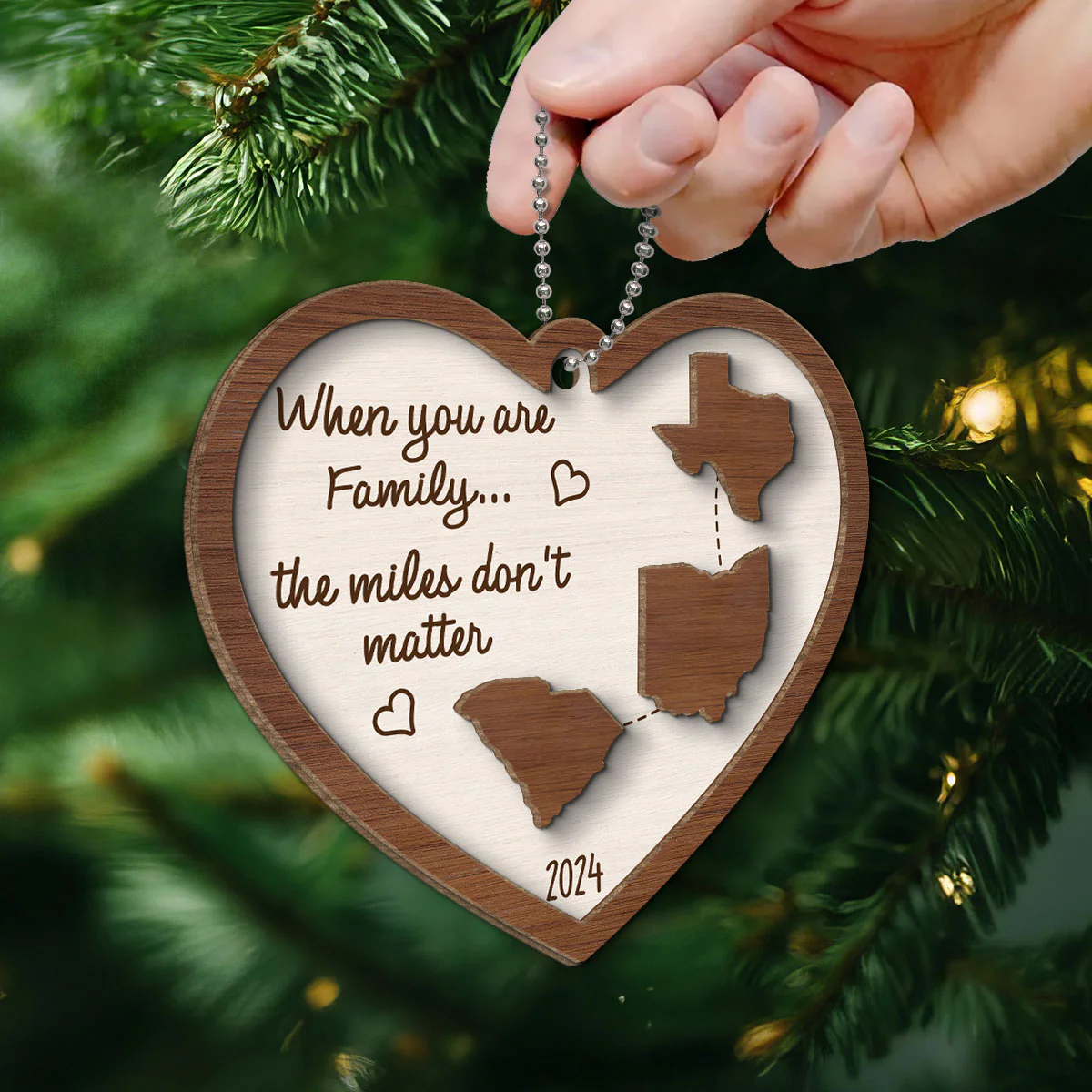 Miles Apart Long Distance Family Friendship State Map Personalized 2-Layer Wooden Ornament, Togetherness Keepsake - Image 6