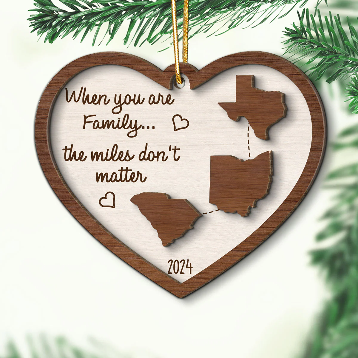 Miles Apart Long Distance Family Friendship State Map Personalized 2-Layer Wooden Ornament, Togetherness Keepsake - Image 7