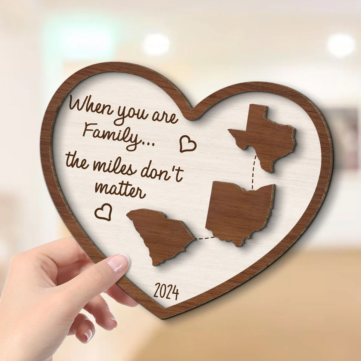 Miles Apart Long Distance Family Friendship State Map Personalized 2-Layer Wooden Plaque - Image 4