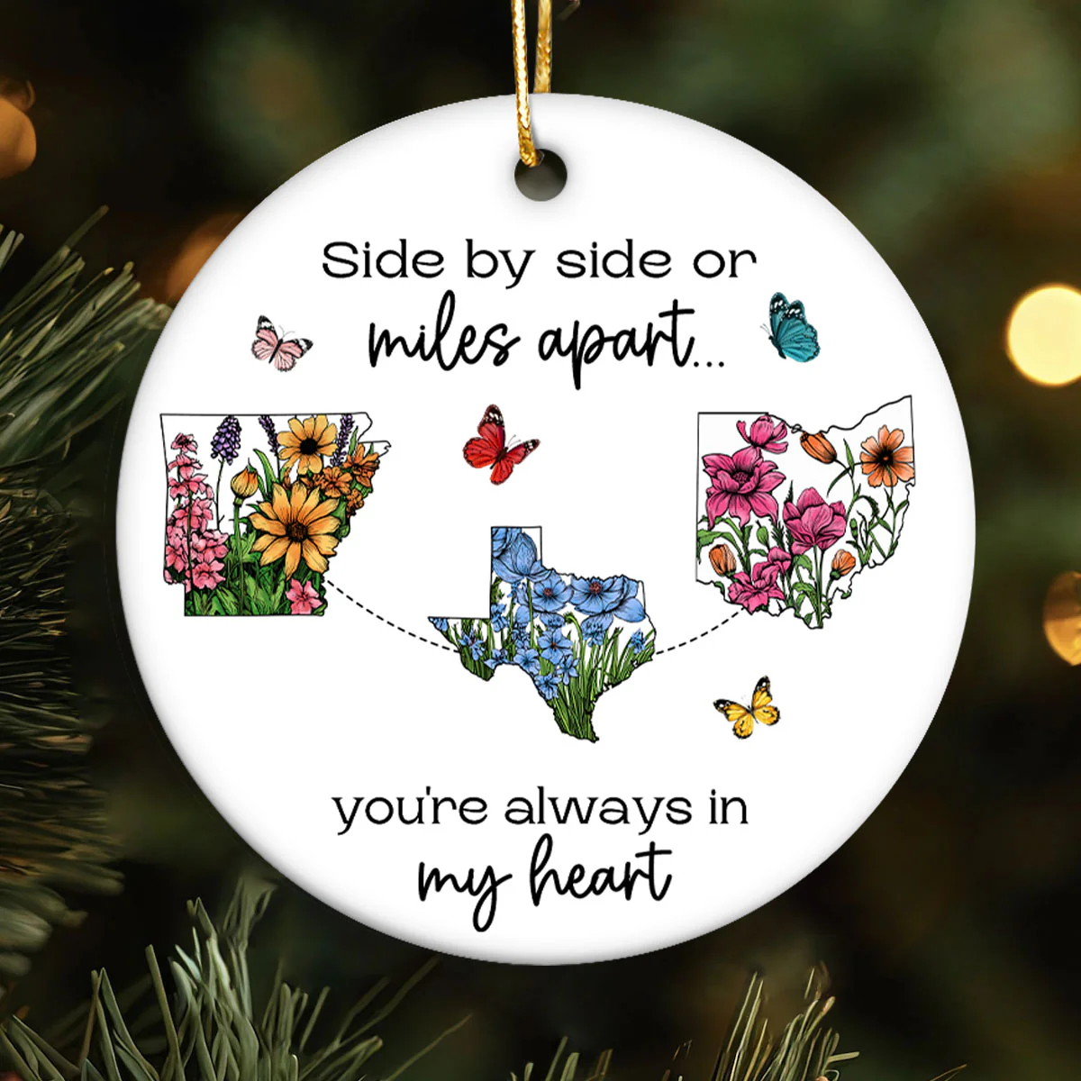 Miles Don't Matter Beautiful Wildflower State Map Long Distance Personalized Ceramic Ornament - Image 4